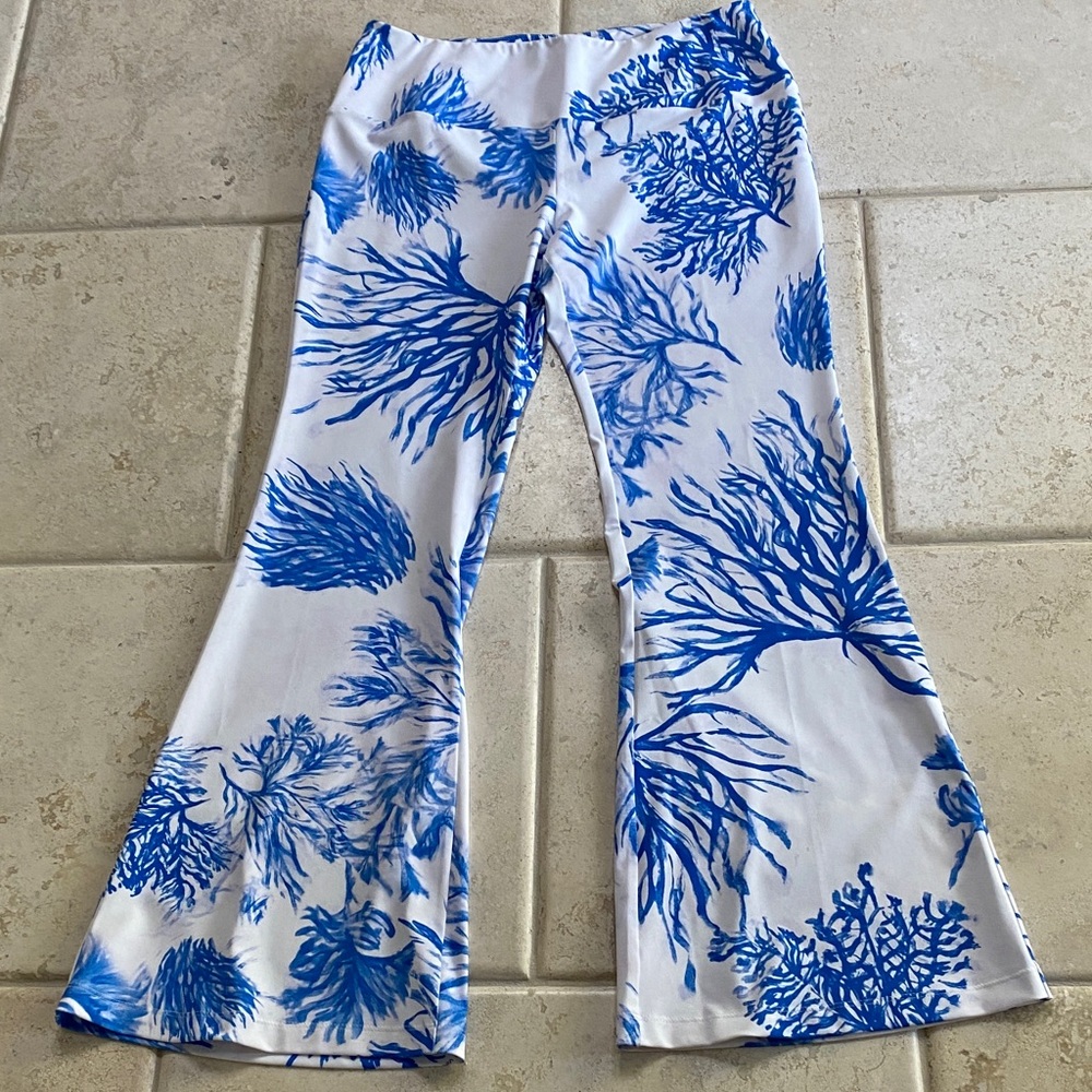 ALA con AUERSPERG Blue Coral-Print Flare Bottoms Size XL